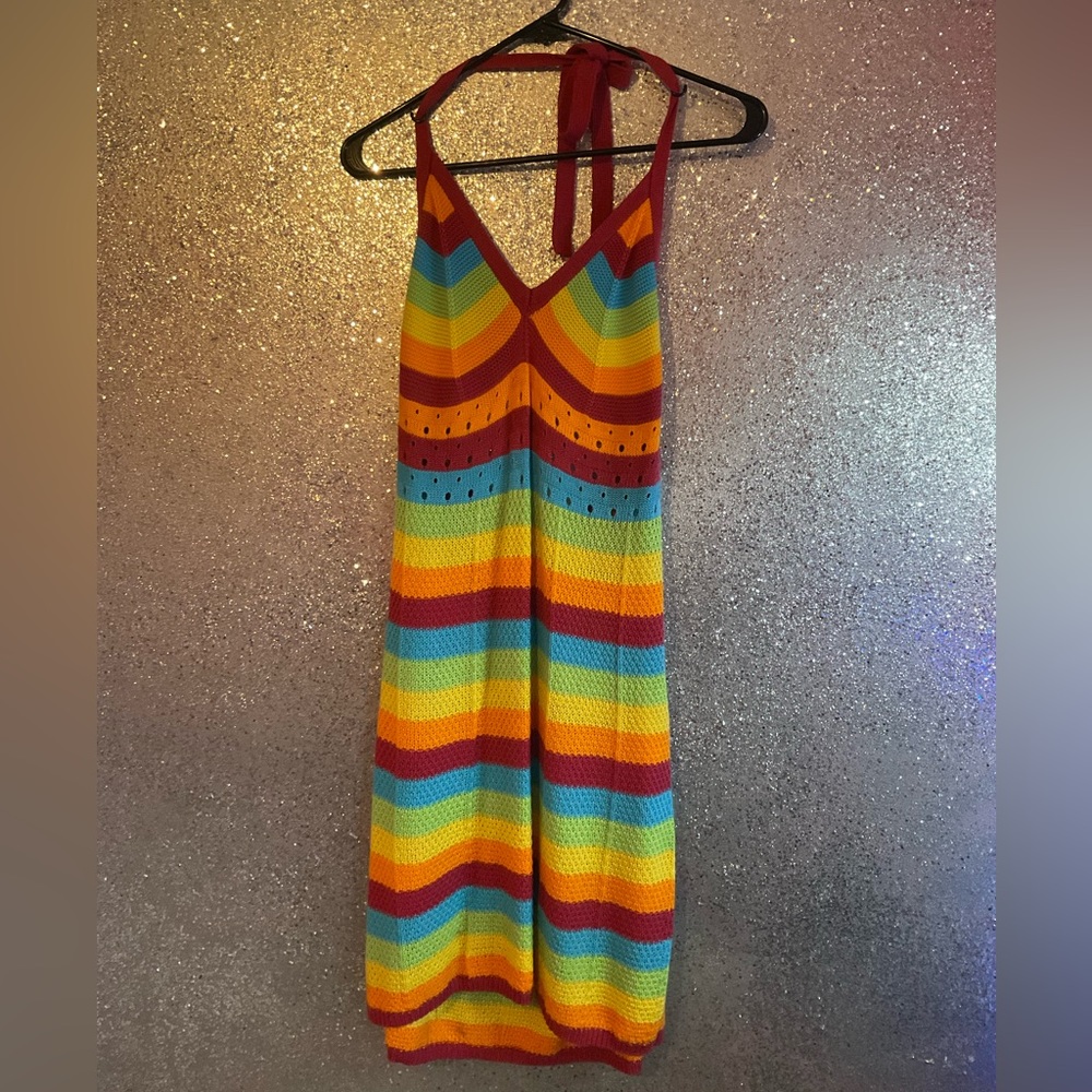 Knitted Rainbow Striped Beach Dress